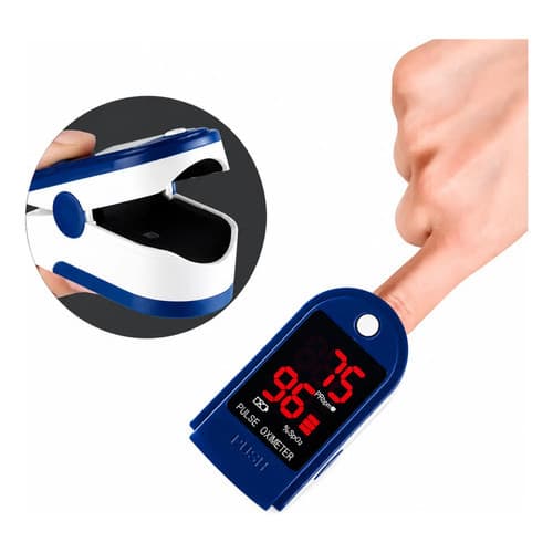 Oxímetro de Dedo Digital Medidor de Oxigênio no Sangue e Batimentos Cardíacos Azul e Branco