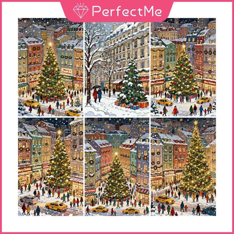 Prosperityuspm Árvore De Natal Vista De Rua 5D DIY Pintura De Diamante/A Óleo Digital Ponto Cruz De Cristal Redondo Comp
