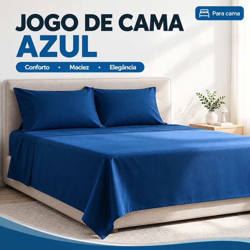 Jogo de Lençol Casal Azul 400 Fios com Elástico 3 Peças 188x138x30cm Poliéster Fronhas 70x50cm