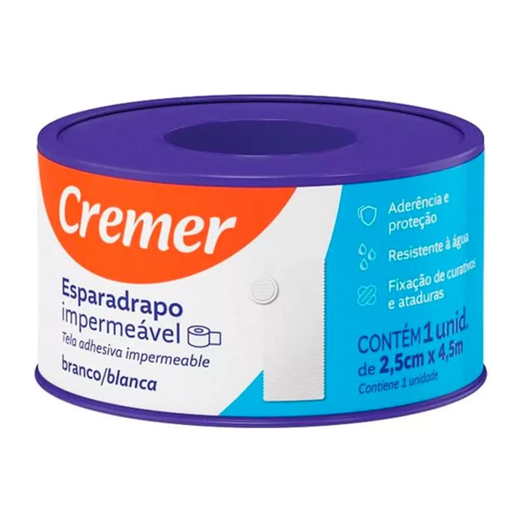 Kit 5 Esparadrapo Impermeável Cremer 2,5cm x 4,5m Branco