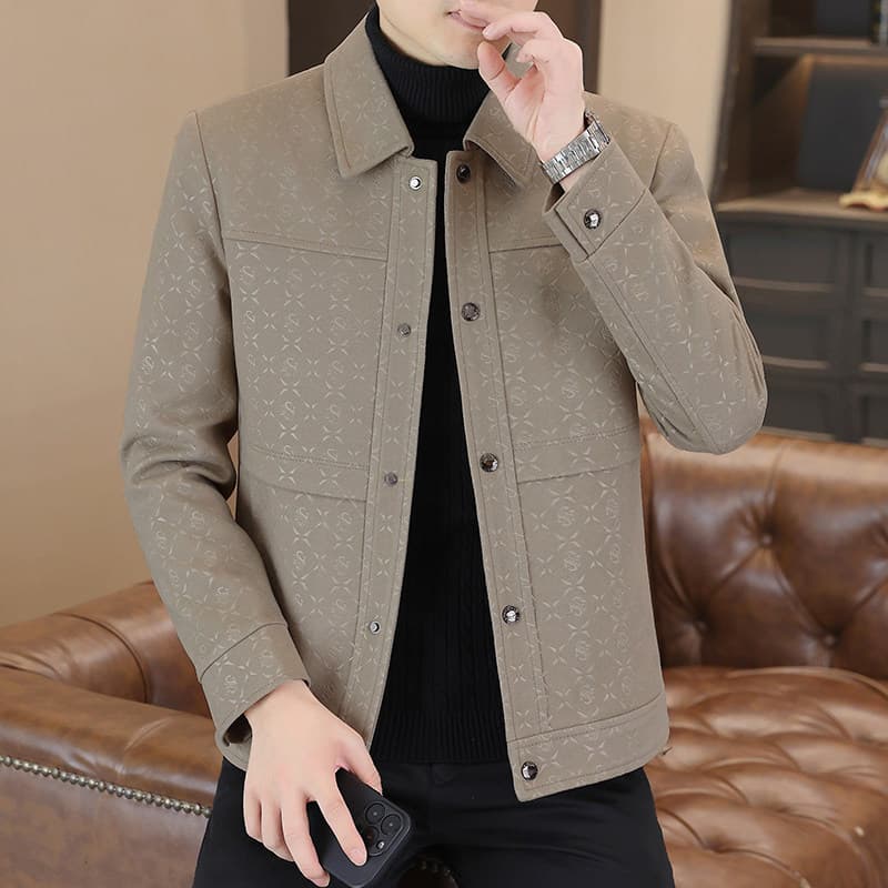 Primavera outono na moda masculina curta impressa lapela topo estilo Retro jaqueta de manga comprida jaqueta masculina f