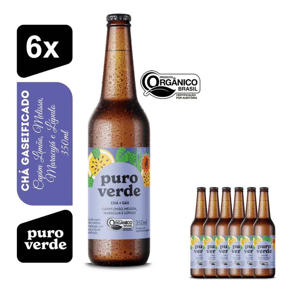 Chá Gaseificado Orgânico Puro Verde Relax 350ml Kit 6un