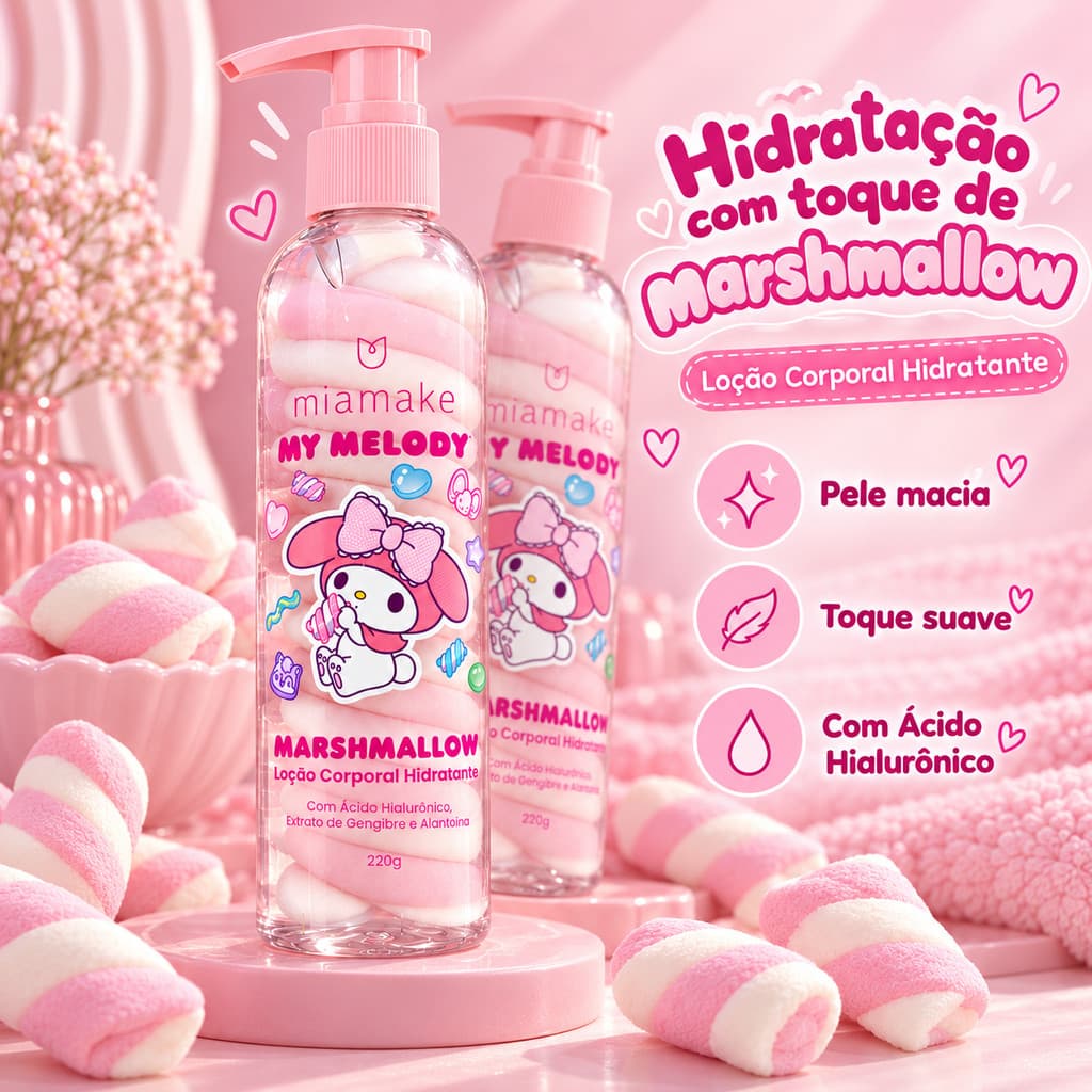 Loção Hidratante Corporal Marshmallow 200g Creme Hidratante Para Pele Macia e Perfumada Hello Kitty and Friends