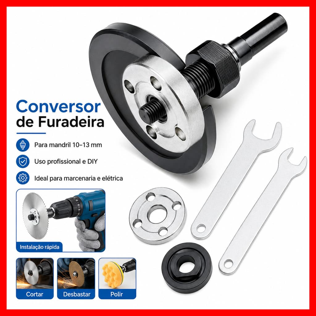 Conversor de Furadeira para Esmerilhadeira, Mandril Adaptador M10 com Flange para Corte e Lixa