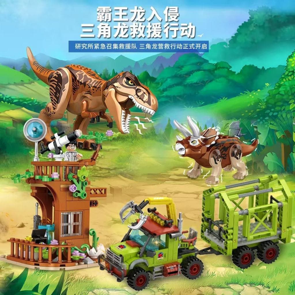 999 peças de blocos de LEGO Mundo dos Dinossauros Invasão do Tiranossauro Tricerátopo Brinquedo de montar para meninos