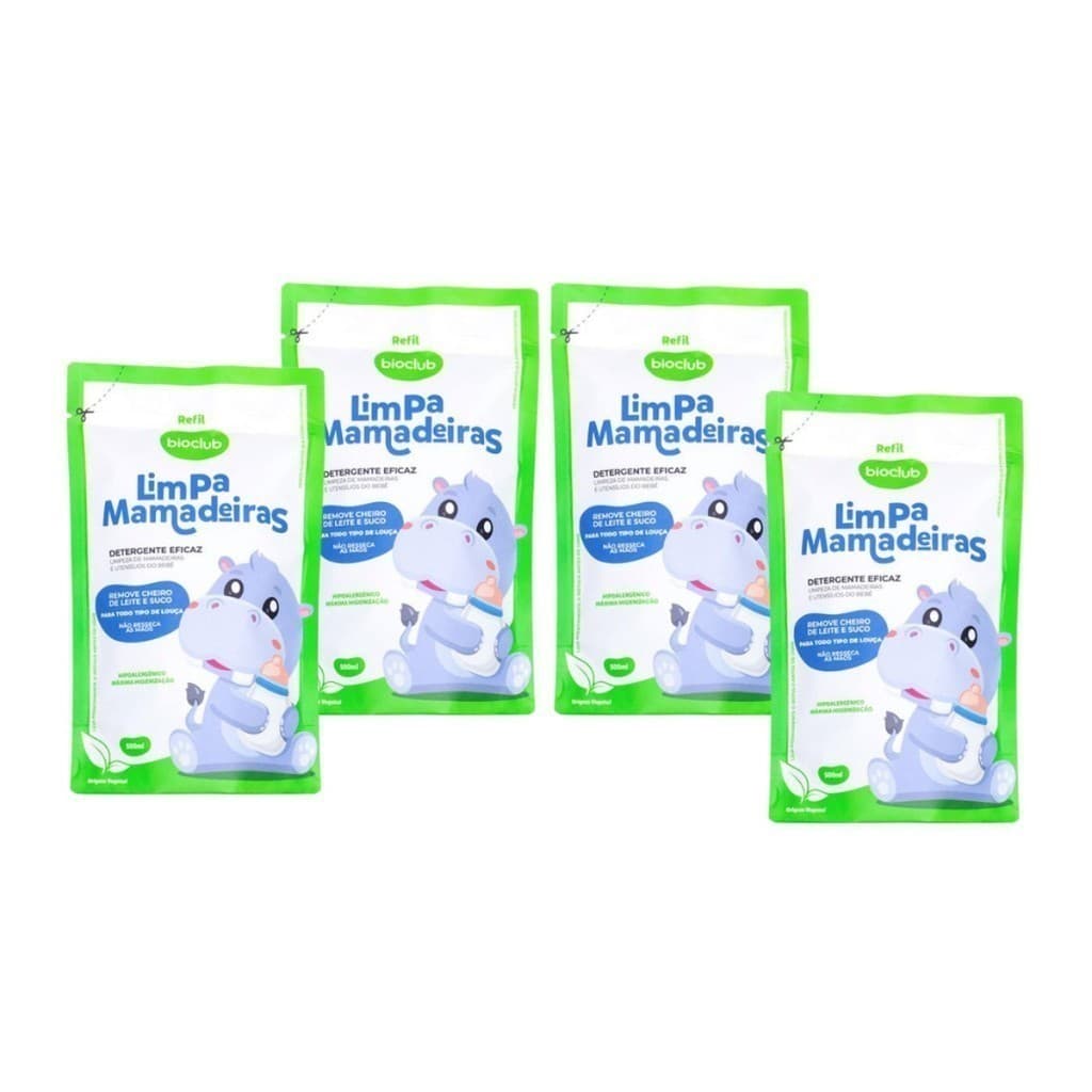 Kit 4 Refis Limpa Mamadeiras Bioclub 500ml – Higienizador para Mamadeiras e Utensílios do Bebê