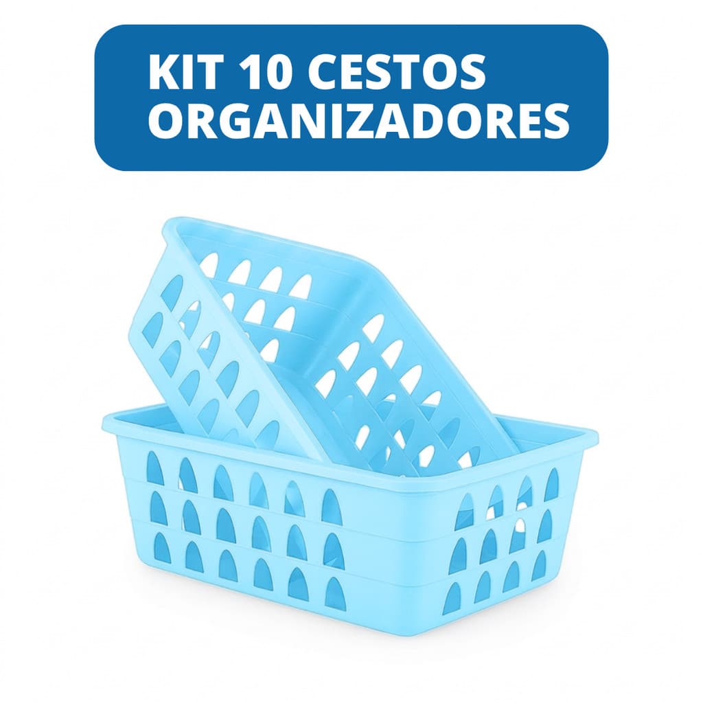 Kit 10 Organizadores Azul Multiuso Para Cozinha Banheiro Lavanderia