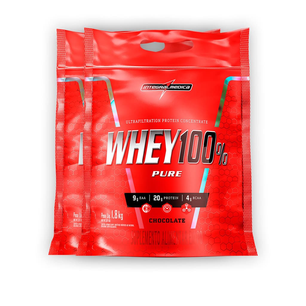 Kit 2 Whey Protein 100% Puro Integral Medica Chocolate 1.8Kg