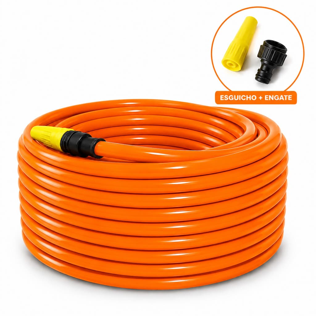 Mangueira de Jardim Siliconada 50 Metros Laranja Kit Completo Reforçada Resistente Anti Torção