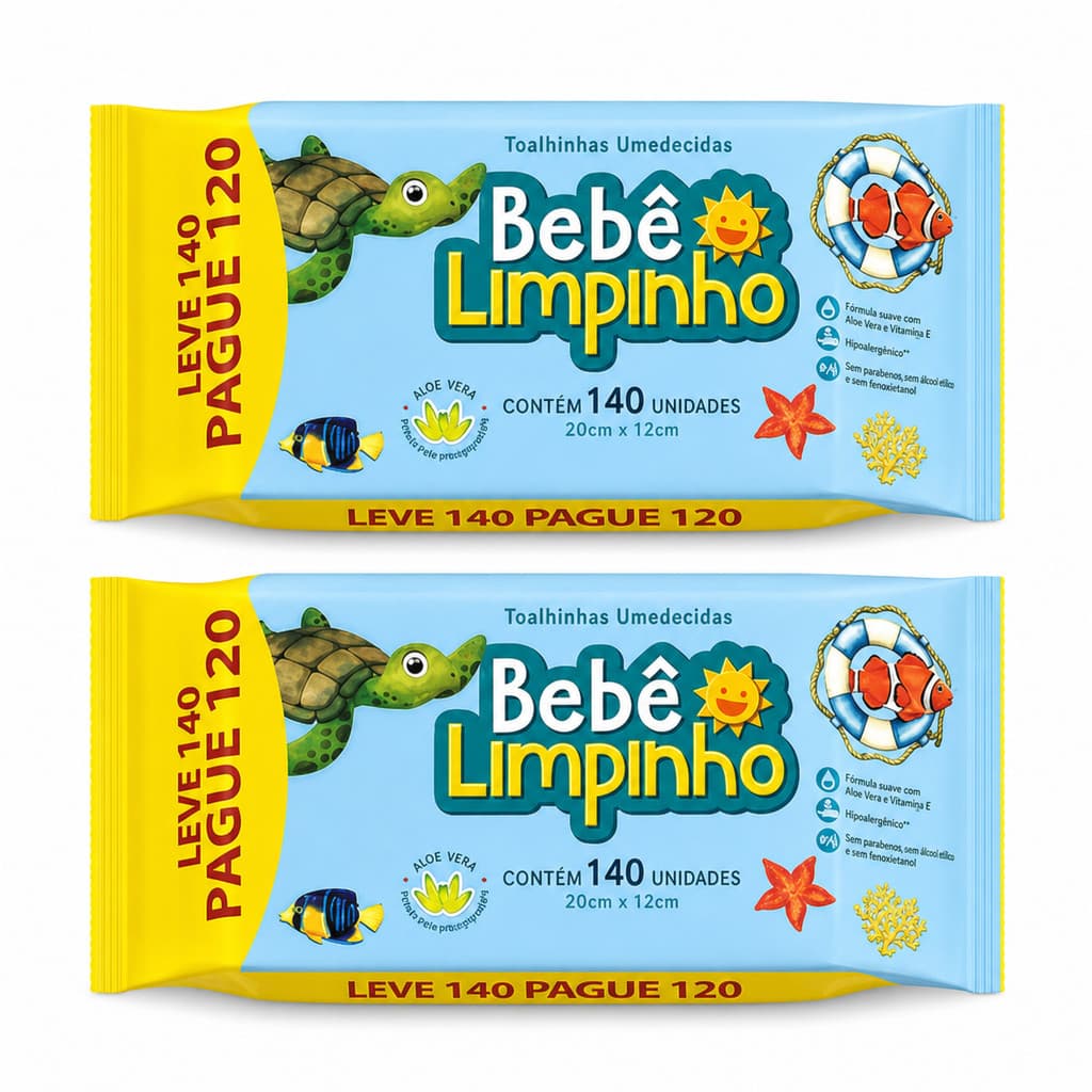 kit 280 Toalhas lenco Umedecidas Bebê Limpinho Premium cimed