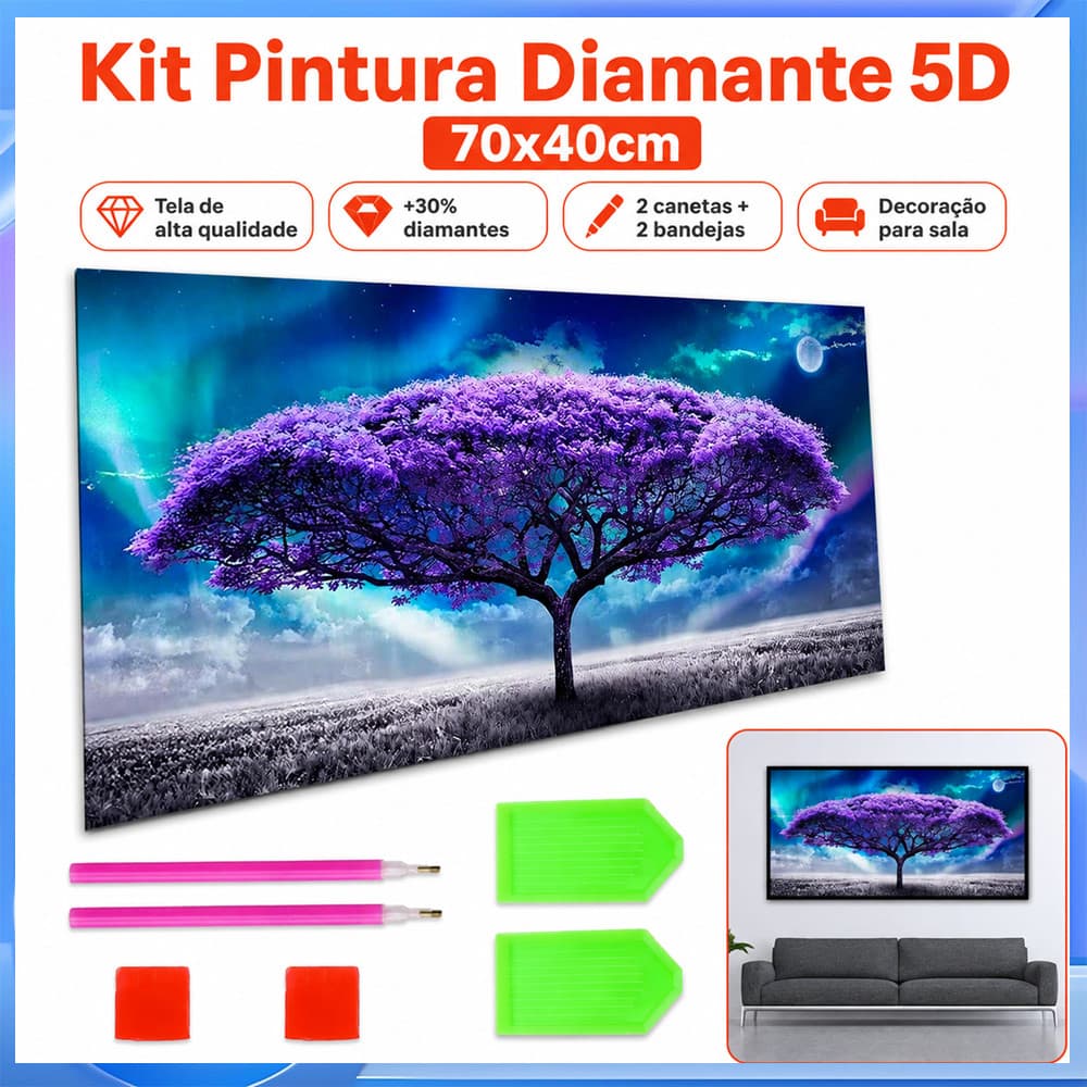 70x40cm roxo grande árvore 5D pintura diamante sala de estar paisagem artesanal diamante adesivo pintura decorativa