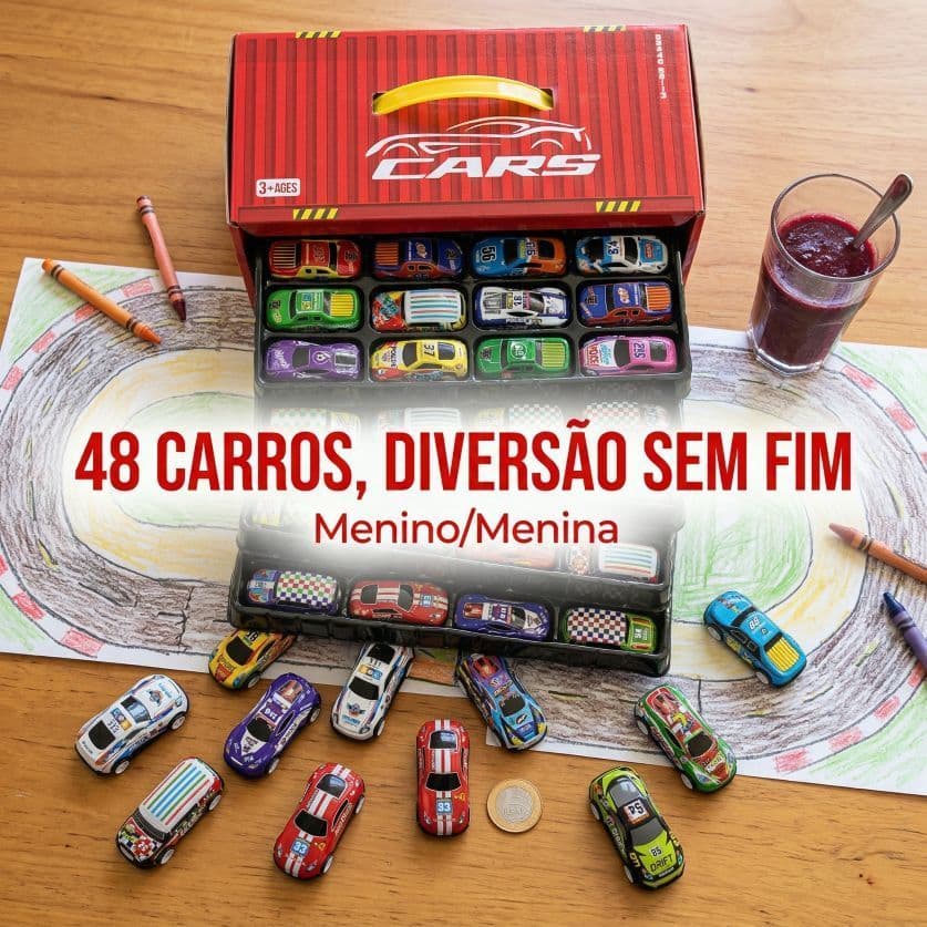 Kit 48 Carrinhos de Metal Magnéticos com Tração por Atrito – Pista Transformável Brinquedo Educativo Presente Infantil 🎁
