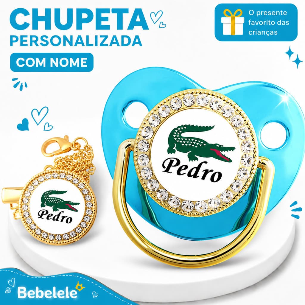Chupeta de bebê em formato plano, personalizada com nome/foto, vem com chupeta/clipe/corrente/fecho&EICY VEU1