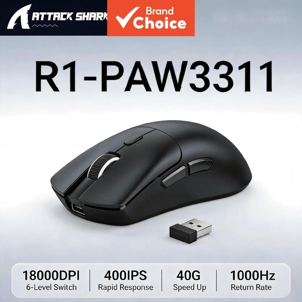 Mouse Gamer Sem Fio Shark R1 Tri mode Sensor PAW3311 18000DPI Com Fio 2.4G BT5.2 Bateria 300mAh para Laptop PC Gamer