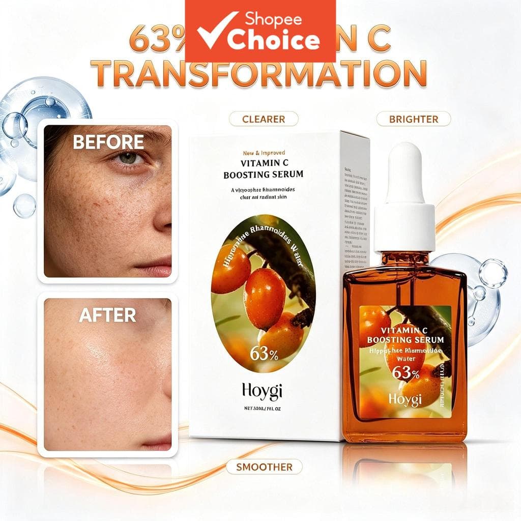 Hoygi Essência Facial de Espinheiro com Vitamina C, Antioxidante, Efeito Glow, Redução dos Poros e Reparação da Pele