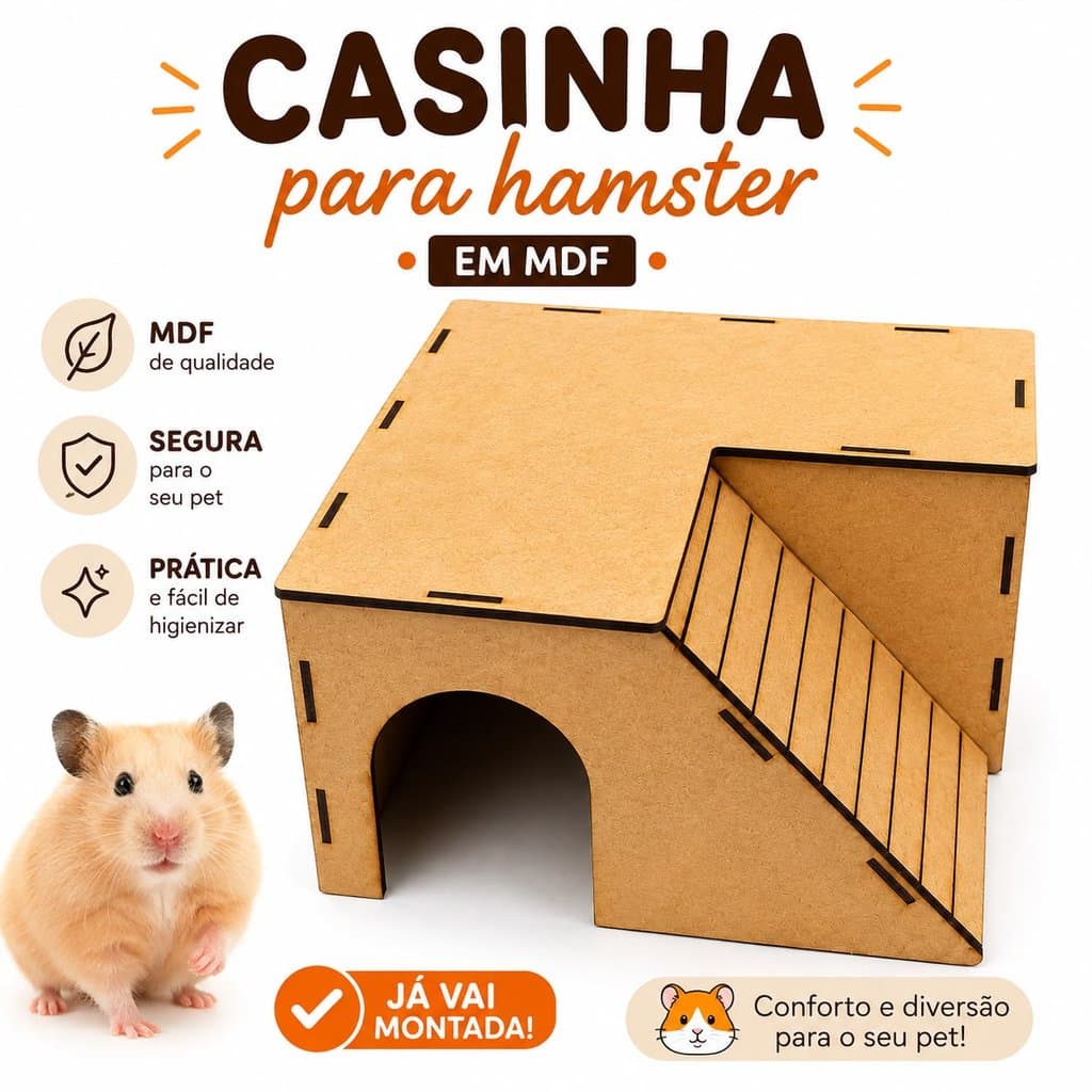 Abrigo para Hamster em MDF Casinha com Rampa Brinquedo Enriquecimento para Roedores