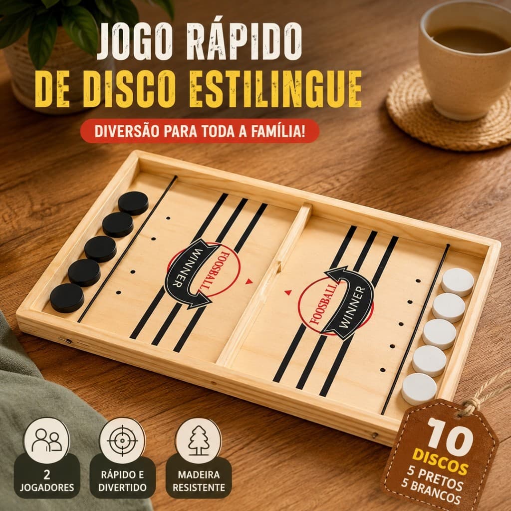 Jogo De Disco Estilingue Madeira 35x22cm Futebol 2 Jogadores - Jogo do Chute, Futebol, Diversão Em Família e Crianças
