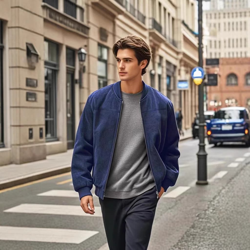 Outono inverno masculino camurça gola jaqueta masculina solta Retro zíper Cardigan jaqueta na moda moda jaqueta masculin