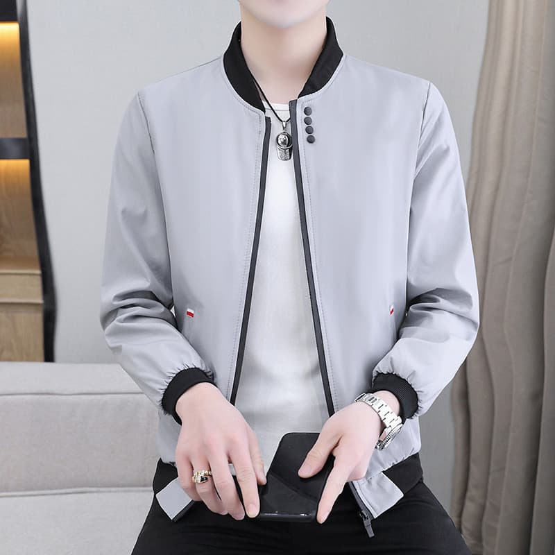 Primavera novo estilo masculino gola alta uniforme de beisebol masculino fino ajuste quatro botões jaqueta masculina gol