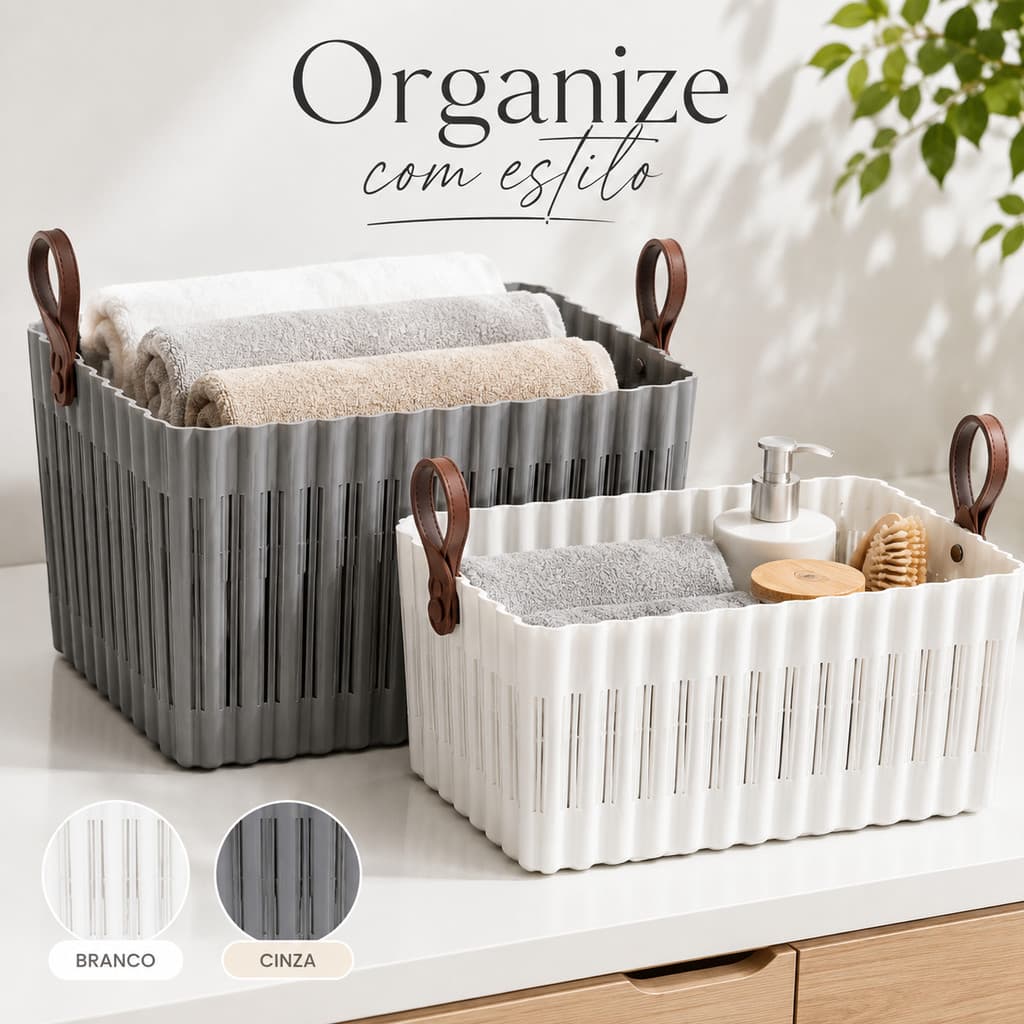 Kit 4 Cestos Organizadores Multiuso de Plástico Cozinha Banheiro Sala Gaveta Closet Guarda Roupa