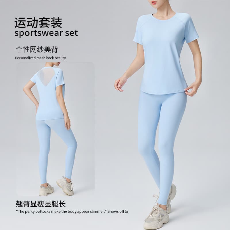 Terno esportivo feminino outono fino roupas de secagem rápida respirável roupas de Fitness de manga curta ao ar livre co