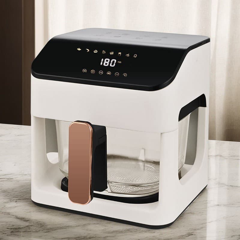 Fritadeira de ar com controle de temperatura inteligente, forno doméstico, carne crocante, sem óleo, transparente, visív