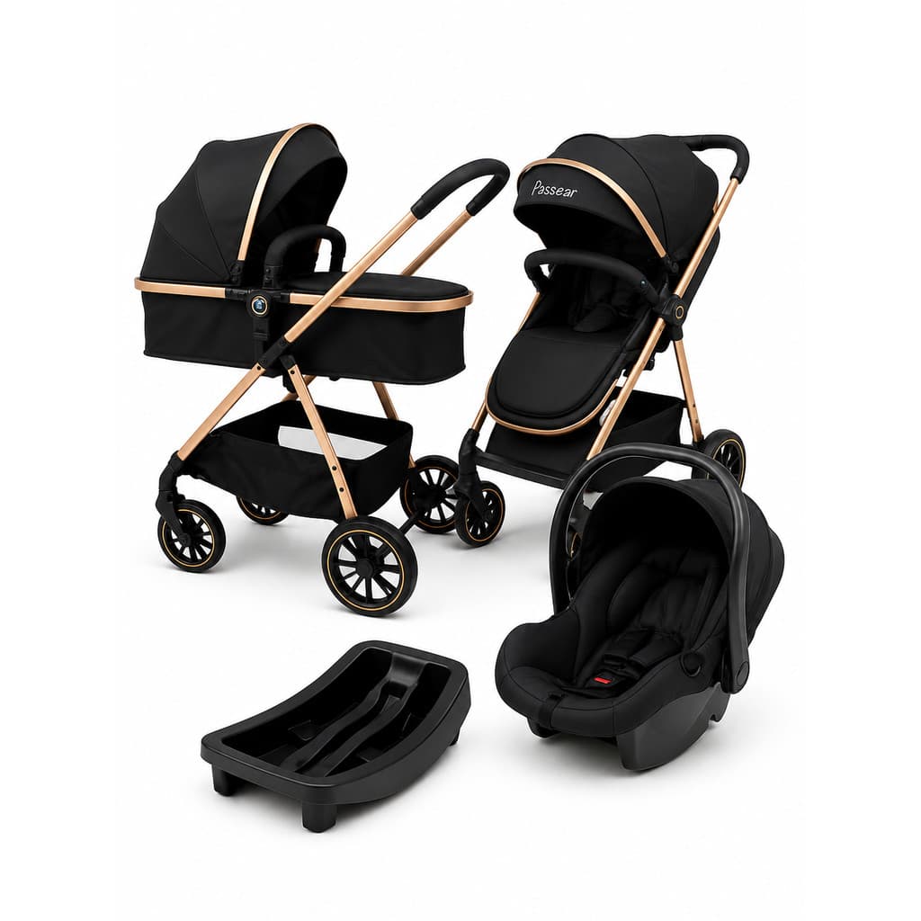 MOVE TRIO CARRINHO MOVE C/BEBE CONFORTO NINA C/ ADAPTADOR E BASE NINA PRETO GOLDEM PASSEAR SEGURO