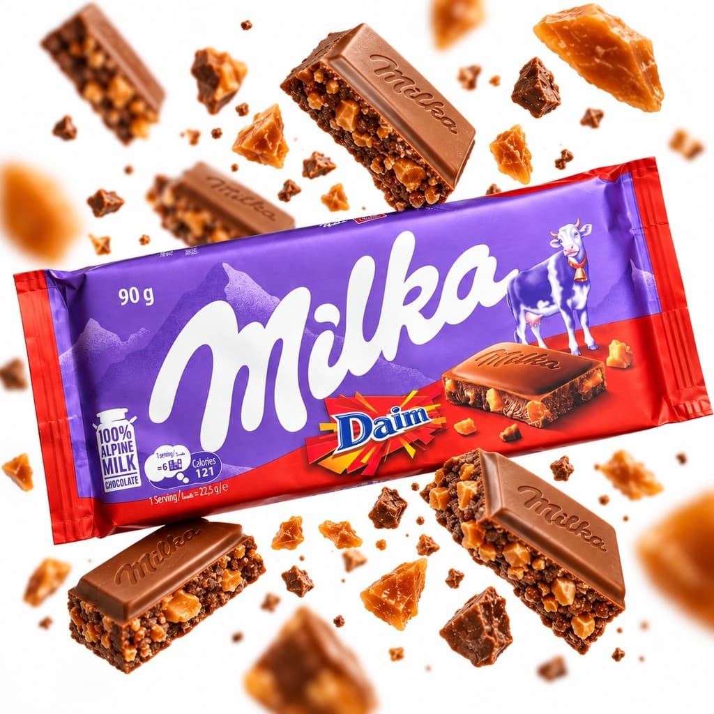 Barra de Chocolate Milka Daim ao Leite com Caramelo Crocante 90g | Importado