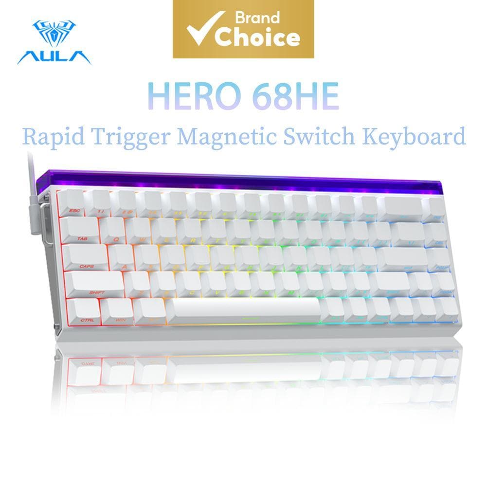 Teclado Mecânico Magnético AULA HERO 68HE 68 Teclas 8Khz com fio RGB Pudding com Troca Rápida e Gatilho Magnético