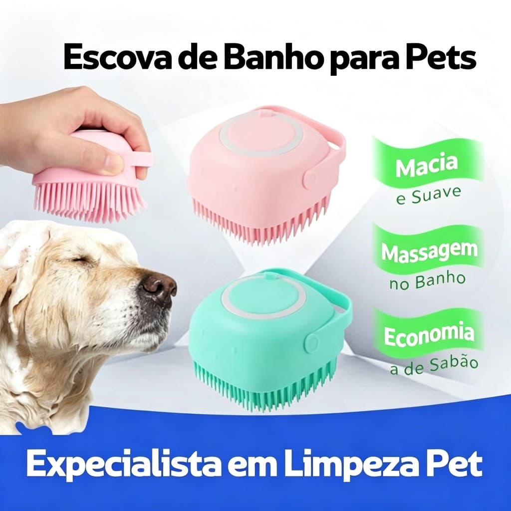 LojaPata Esponja de Banho com Reservatório Dispenser de Shampoo e Sabonete, Escova Silicone Massageadora para Pet