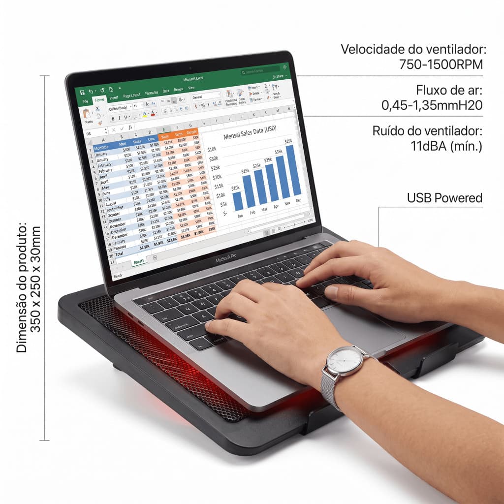 Suporte Resfriador Notebook A/ Altura Com Resfriador Via USB Gamer Home Office