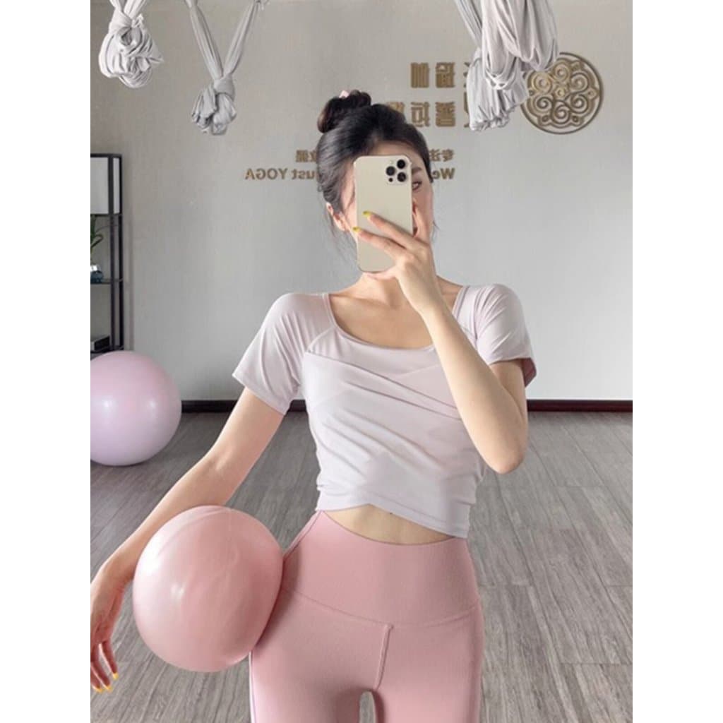 Stretch Yoga roupas de secagem rápida manga curta camiseta feminina verão fino correndo roupas de Fitness Pilates treina