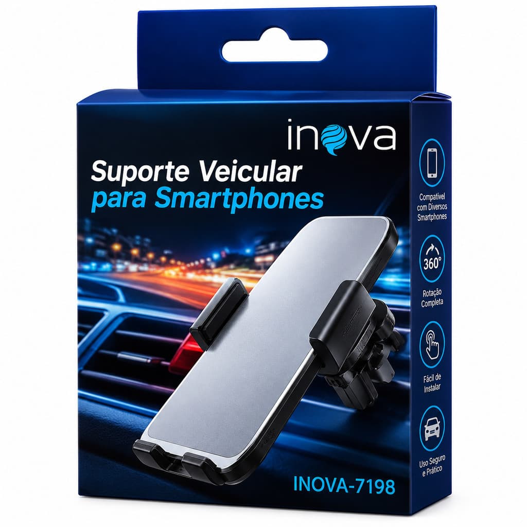 Suporte Veicular para Celular Inova Carro Ajustável 360 Graus Universal Smartphone Android Samsung Motorola iPhone