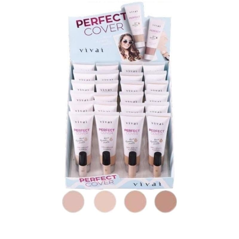 Box C/ 24 Pcs Base Liquida Perfect Cover Tons MédiosAtacado Vivai 1091.4.1
