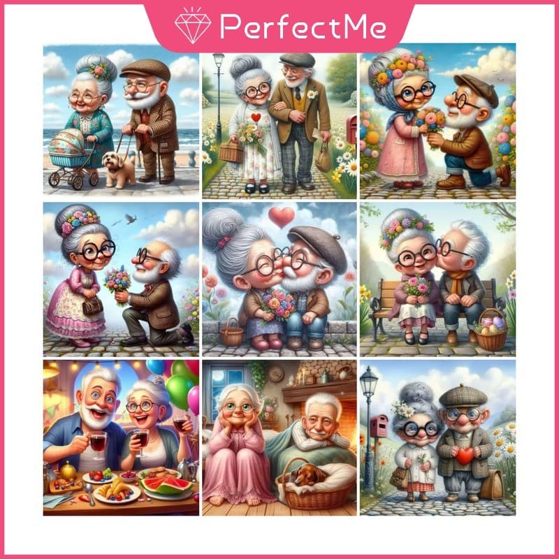 Conjunto De Pintura De Diamante 5D Para Casais Antigos De Desenho Animado Ponto Cruz De Cristal Completo Decoração De Pa