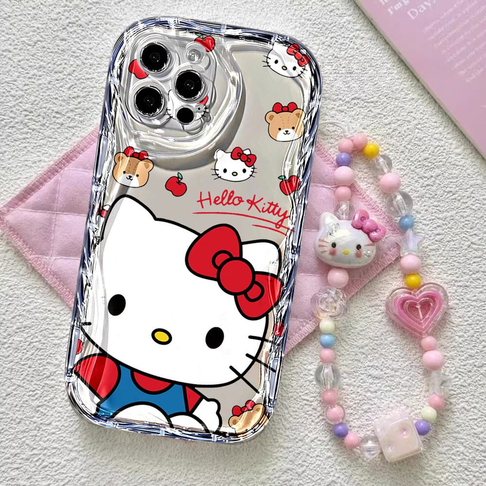Capinha para iPhone 17/16 Pro Max Capa transparente para celular com estampa de gatinho de desenho animado + cordão