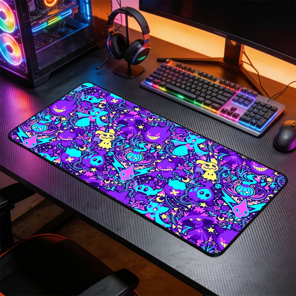 Mousepad Grande Gengar Roxo Estilo Grafite Base Antiderrapante Alta Precisão para PC e Notebook Gamer