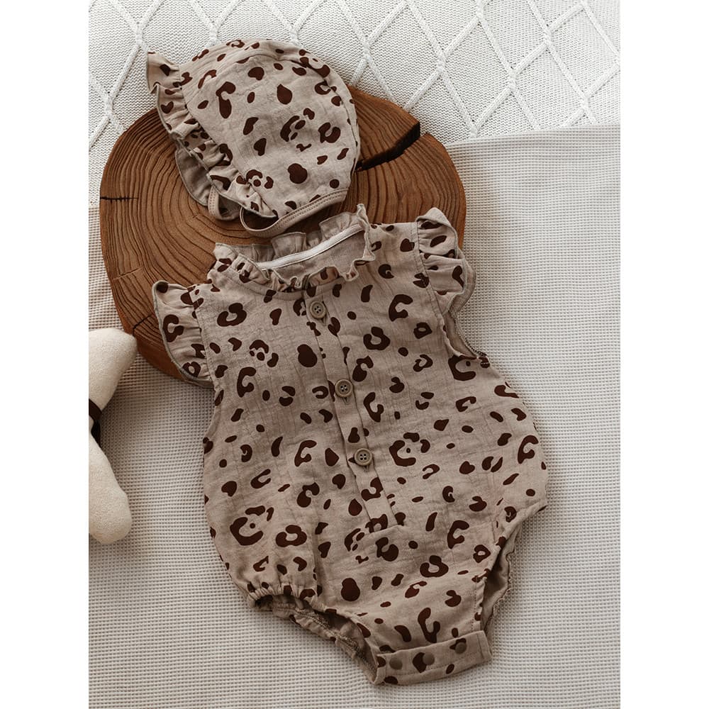 Bebê roupas de bebê primavera verão sem mangas gaze roupas estilo fino cem dias bebê menina leopardo impressão triângulo