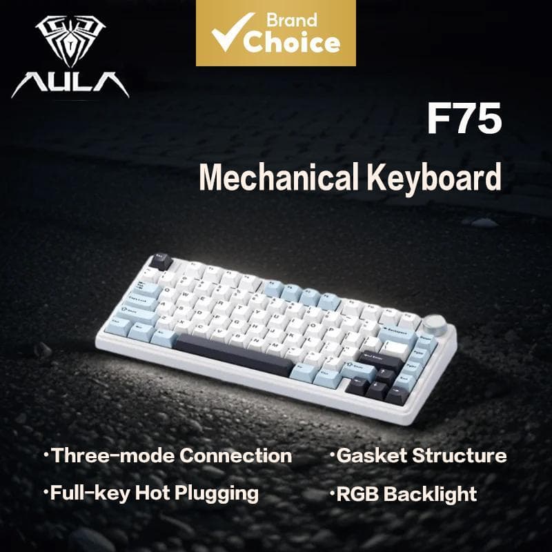 Teclado Mecânico AULA F75, sem fio, com três modos, estrutura de junta, teclas totalmente intercambiáveis e eixo Reaper