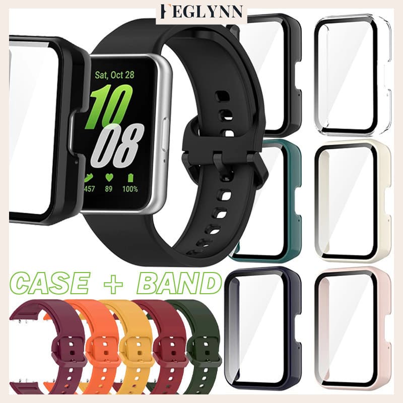 Pulseira De Silicone PC Capinha Capa Case Com Vidro Para Relógio Smartwatch Samsung Galaxy Fit 3 Acessórios
