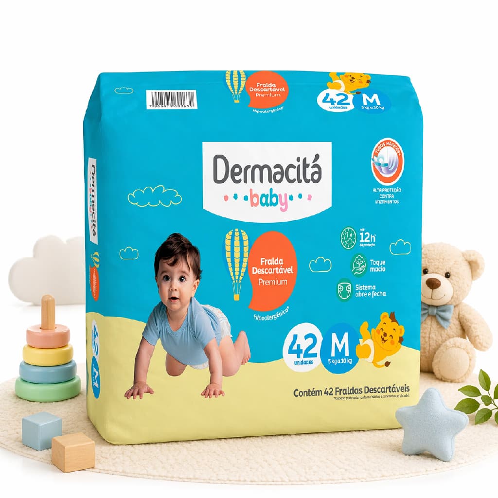 Fralda Descartável Dermacitá Baby Bag M Econômica Pacote 42 Unidades