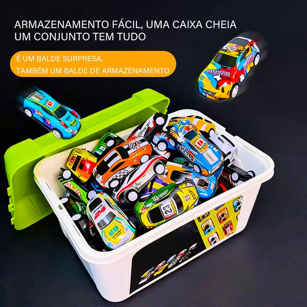 Kit com 40 Carrinhos de Fricção Coloridos + Caixa Organizadora | Presente Infantil