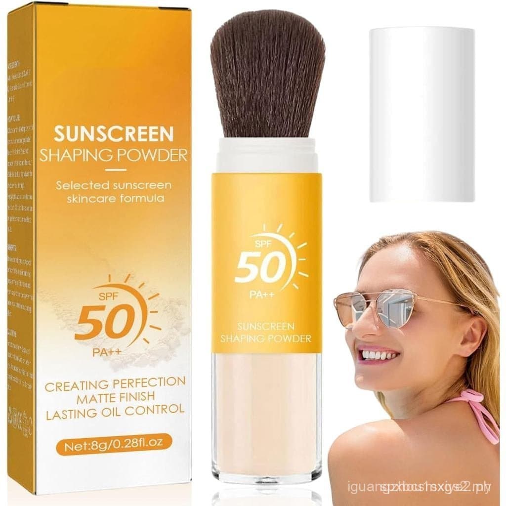 Pó Protetor Solar Mineral com Pincel, Pó Protetor Solar para Couro Cabeludo, Pó Protetor Solar SPF 50 para o Rosto, Pó P