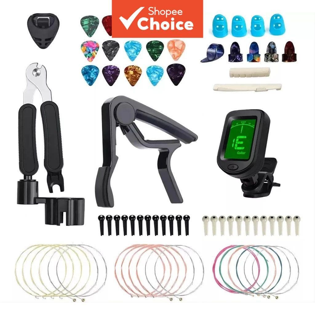 Kit Completo De Acessórios Para Guitarra , 72 Peças Com Afinador , Cordas Capo , Ferramentas Acústica Elétrica , Manuten