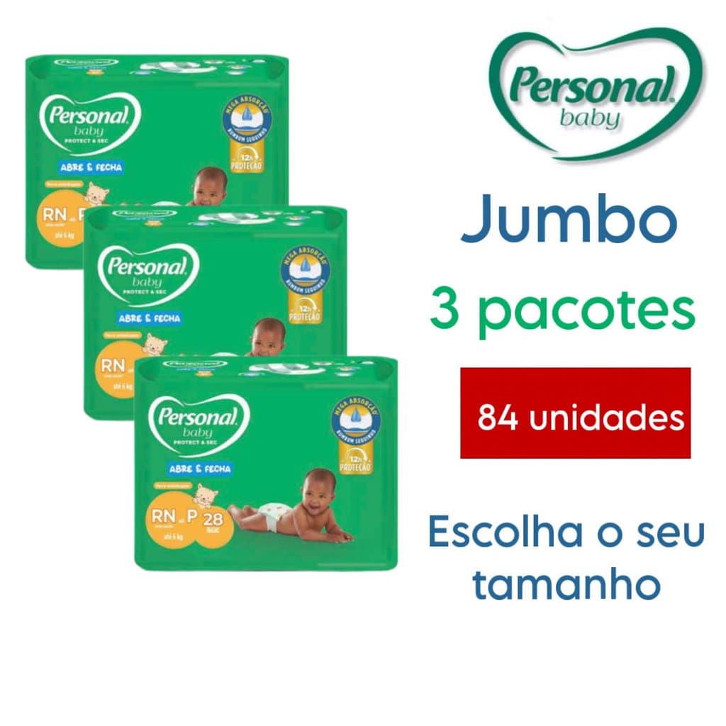 Kit 3 Pacotes Fralda Descartável Personal Baby JUMBO P,M,G,