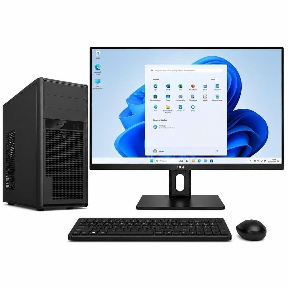 Computador Completo 3Green Intel i5 8400, 16GB Ddr4, SSD 256GB, Wifi, Monitor 21,5 Full HD, Windows 11 Pro Preto 3G018