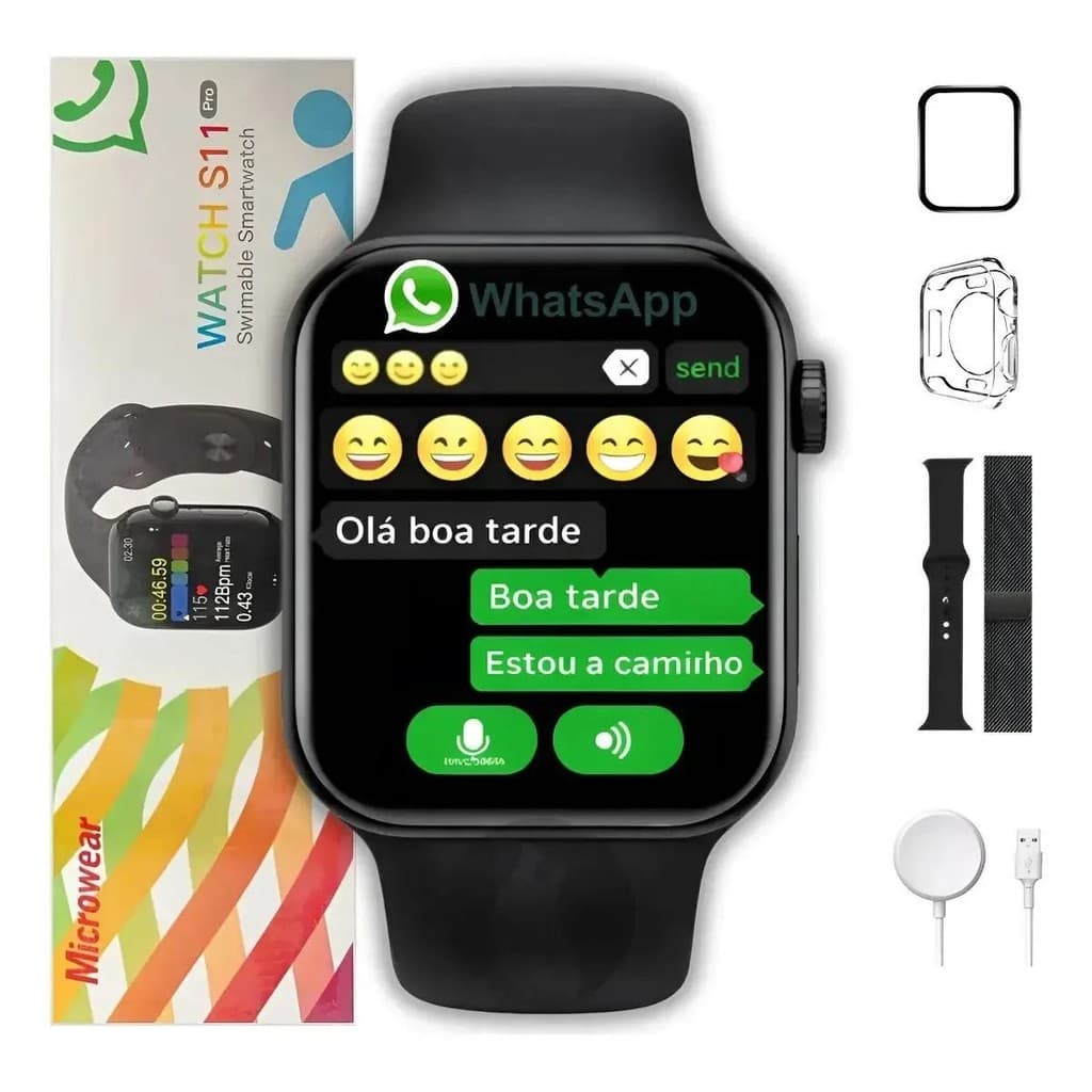 Smartwatch Relógio Inteligente Microwear S11 Pro Série 11 47mm AMOLED WhatsApp IA GPS NFC Chamadas Bluetooth