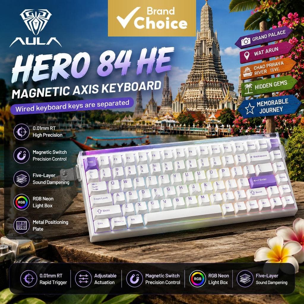 Teclado Mecânico Magnético de Efeito Hall AULA Hero84HE, Gatilho Rápido, 84 Teclas, Teclado Gamer RGB para Esports de PC