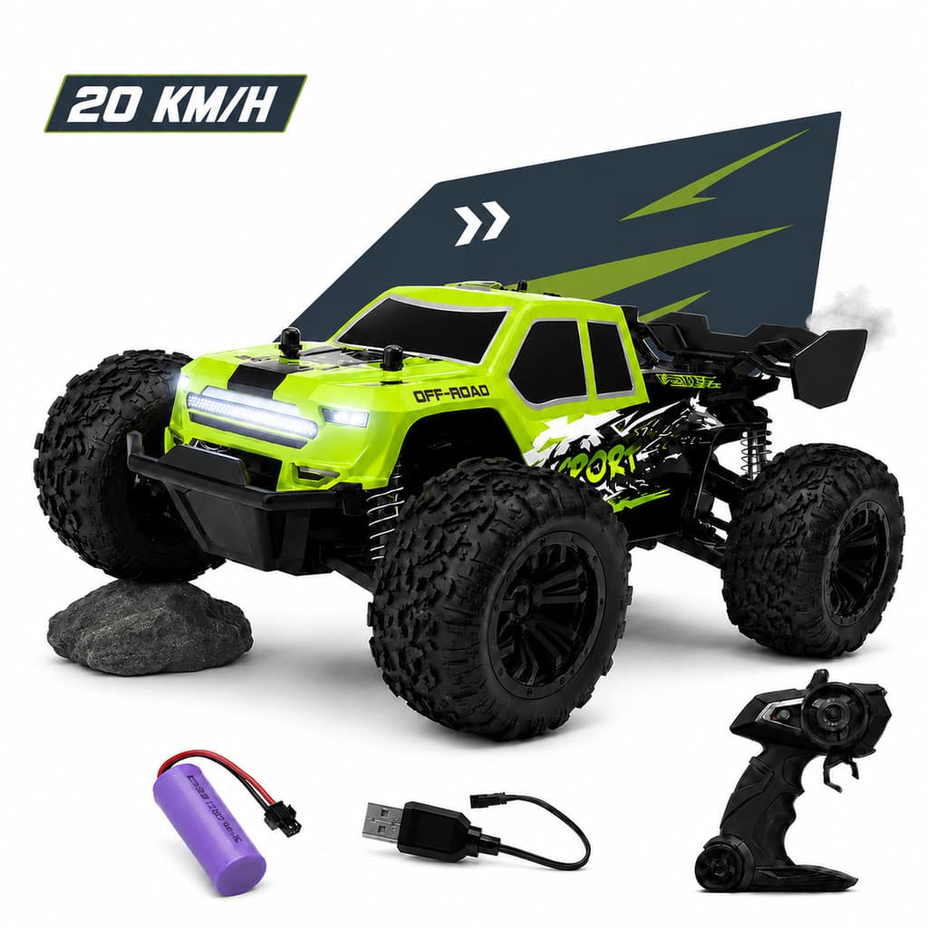 Carrinho de Controle Remoto Solta Fumaça 2.4Ghz Off Road Monster Alta Velocidade Speed 20km/h Recarregavel Kizumba