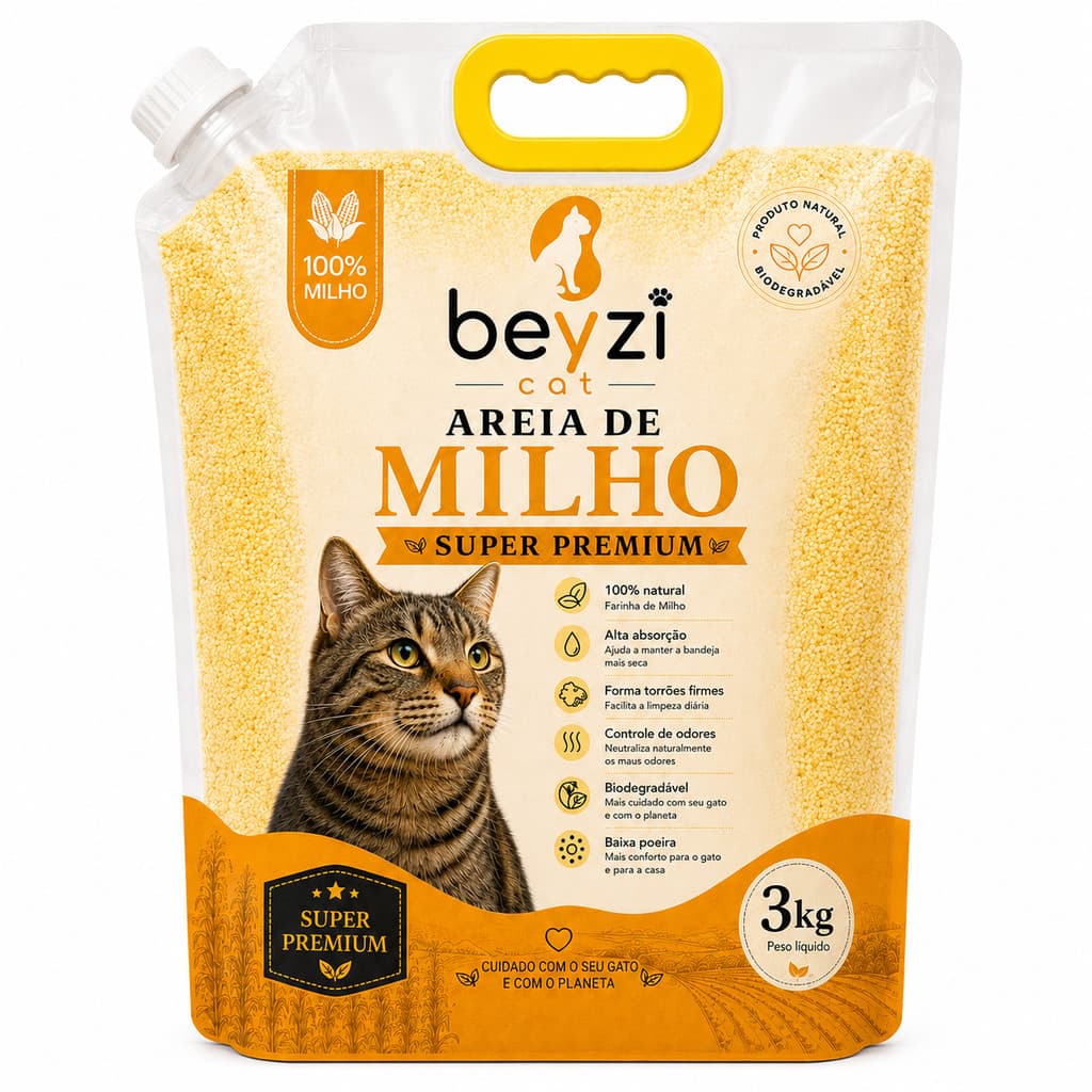 Areia Sanitária Biodegradável de Milho Para Gatos Beyzi Cat 3kg